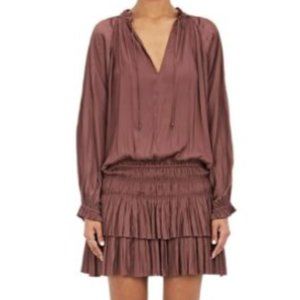 Ulla Johnson Piera Pleated Ruffled Drop Waist Dress Size:6 Color:Aster Mauve